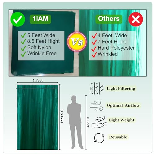 1iAM 4pcs Green Decoration Net Curtains - Large Size, Stitched with Ribbon, Nylon Made, Reusable, Soft, Wrinkled Free, 8.5x5ft Each, Backdrop Net for Birthday, Anniversary Party Decoration - Image 4