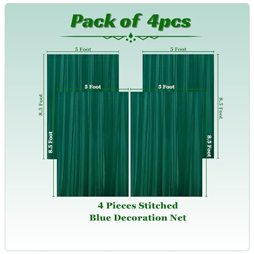 1iAM 4pcs Green Decoration Net Curtains - Large Size, Stitched with Ribbon, Nylon Made, Reusable, Soft, Wrinkled Free, 8.5x5ft Each, Backdrop Net for Birthday, Anniversary Party Decoration - Image 2