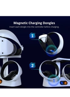 SYOSI Controller Charging Station for PSVR2, Dual Fast Charging Dock with LED Light, Headset Display Stand and Controller Mount, Magnetic Connector, USB to Type-C Cable (White)  - Image 2
