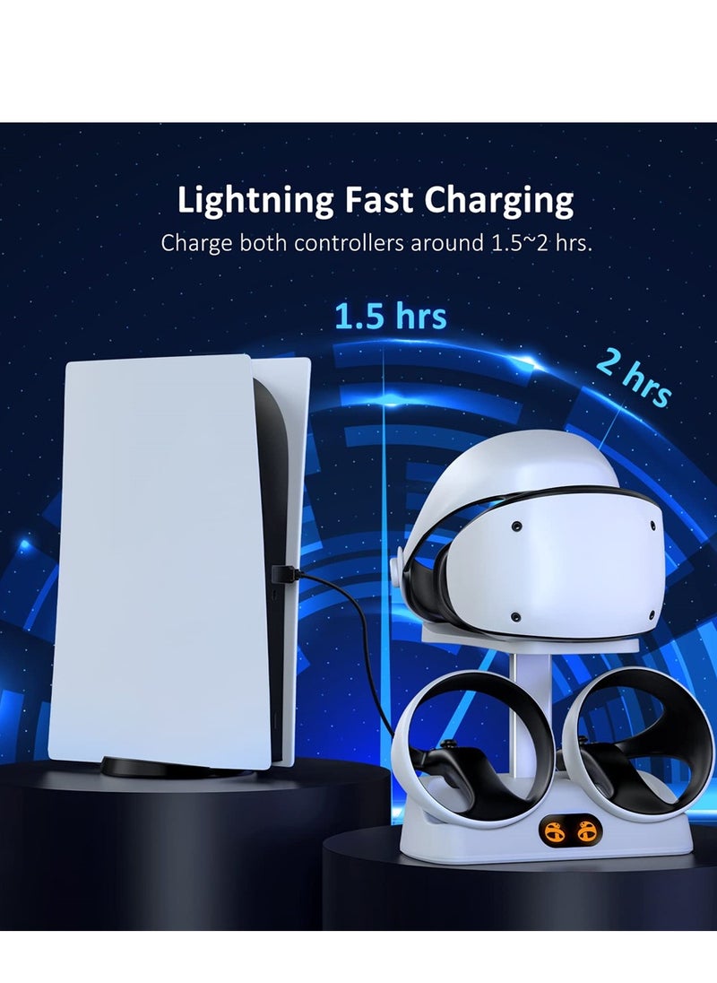 SYOSI - Controller Charging Station for PSVR2, Dual Fast Charging Dock with LED Light, Headset Display Stand and Controller Mount, Magnetic Connector, USB to Type-C Cable (White) - Image 1