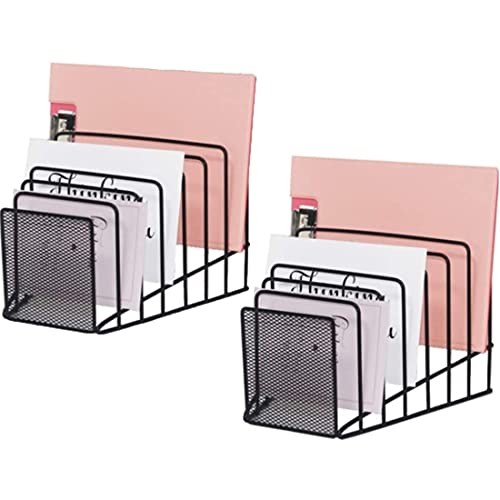 GoldOrcle 2 Pack Multi Step File Organizer Incline Desktop File Sorter Metal Wire Mesh Step File Letter Sorter, 7 Sections, Black - Image 1