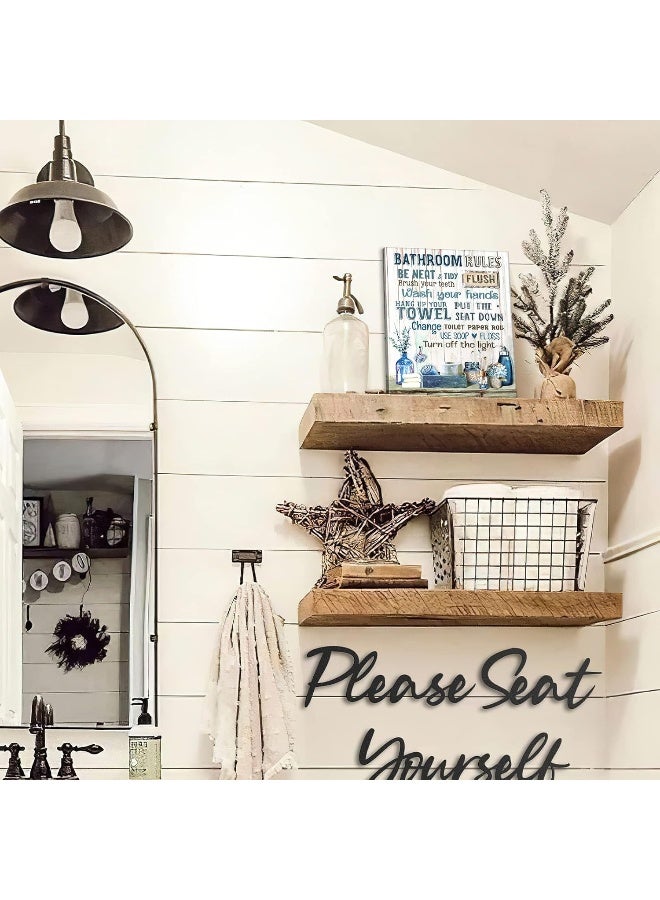 EMODA Parylore Bathroom Decor Canvas Wall Art Rustic Bathroom Rules Sign Picture Navy Blue Bathroom Wall Decor Painting Framed Modern Artwork for Bathroom Toilet Laundry Room Decor 16x20 inch - Image 2