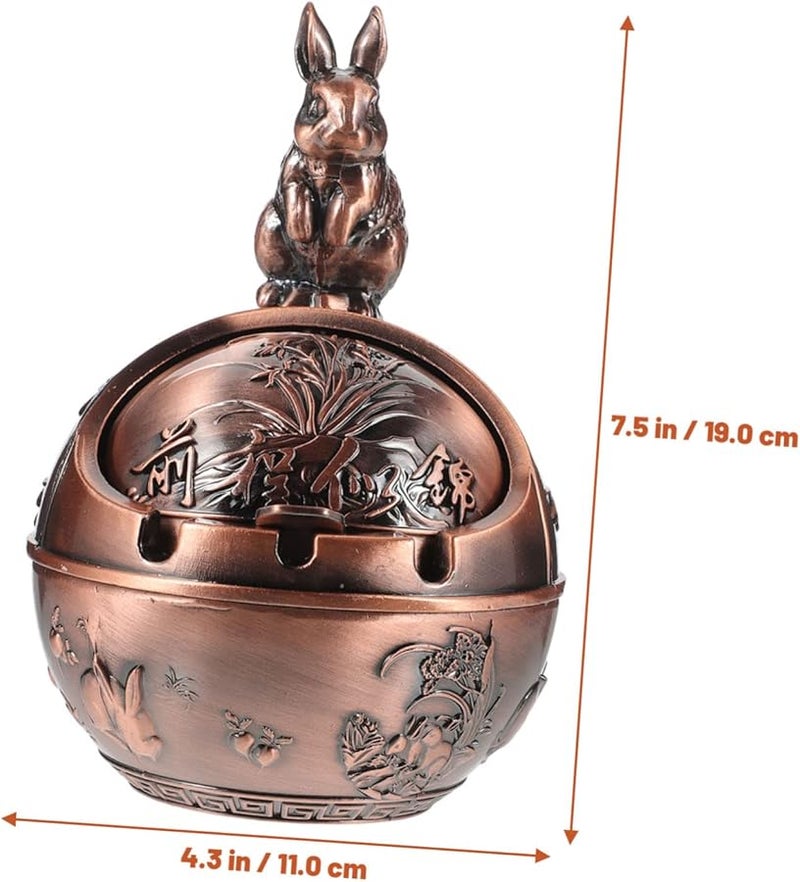 Vintage Rabbit Engraved Windproof Ashtray Sphere for Outdoor Patio Garden Office Home - Image 3