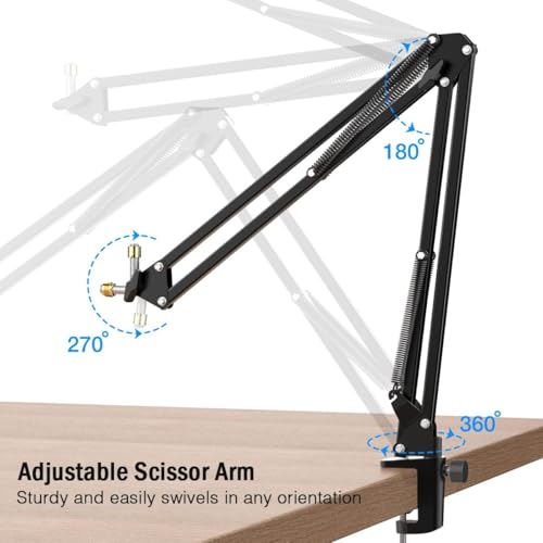 TECHBLAZE Professional Recording Microphone Stand For Condenser Mic Boom Suspension Scissor Arm stand Gaming Mic Stand Studio - Black - Image 4