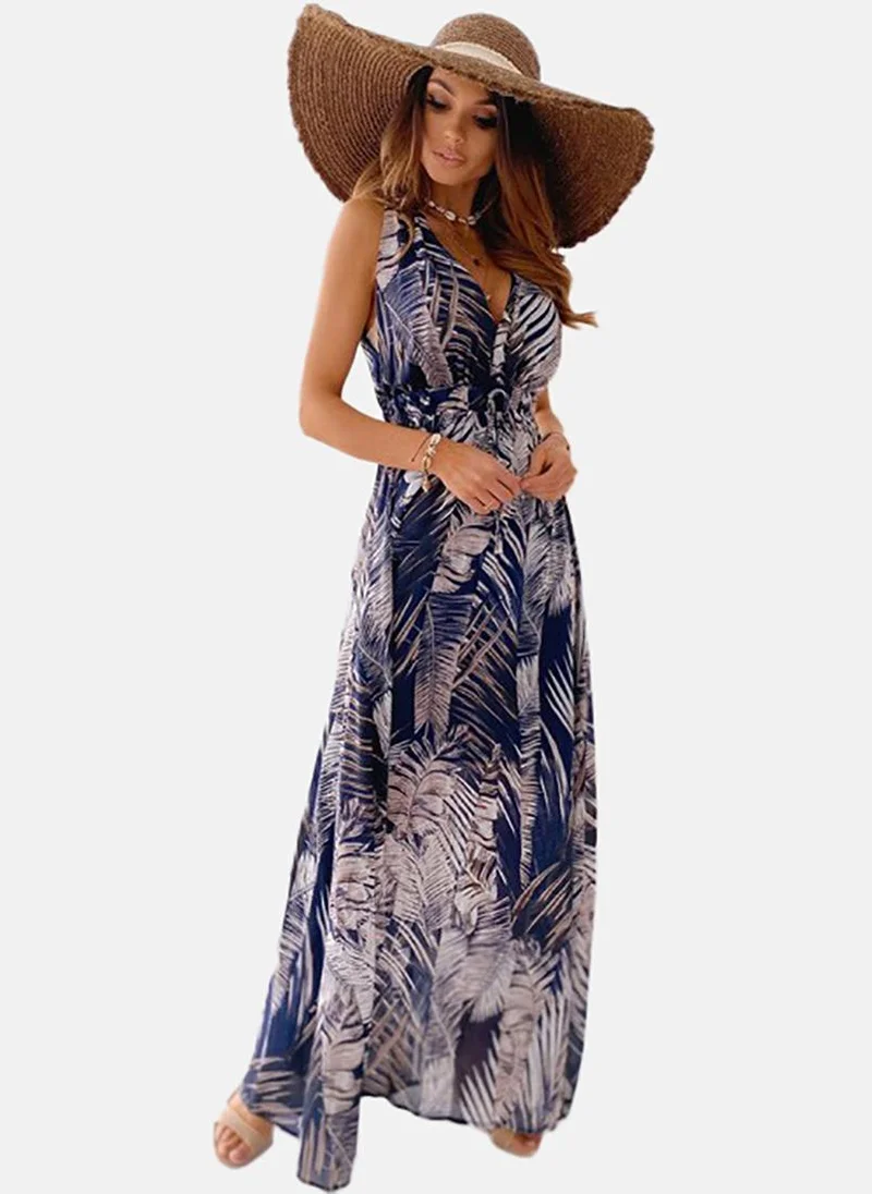 يونيكي Blue Printed Maxi Dress