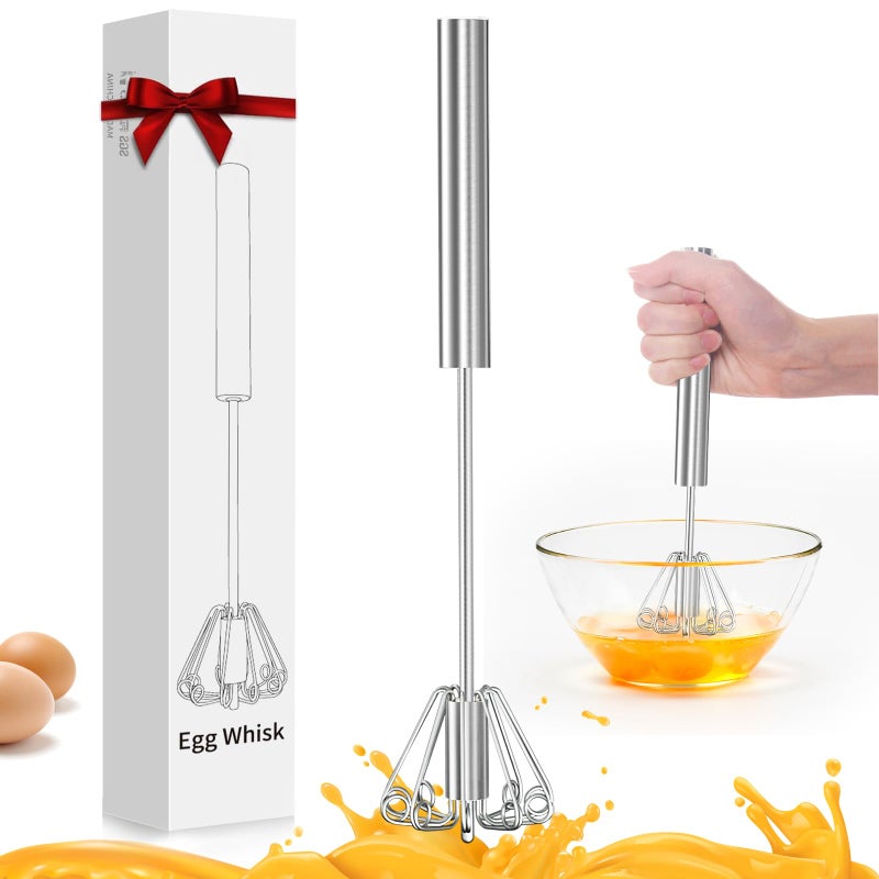 OOKUU Stainless Steel Egg Whisk Semi Automatic Whisk Blender  Versatile Tool for Blending Whisking Beating  Stirring 12in