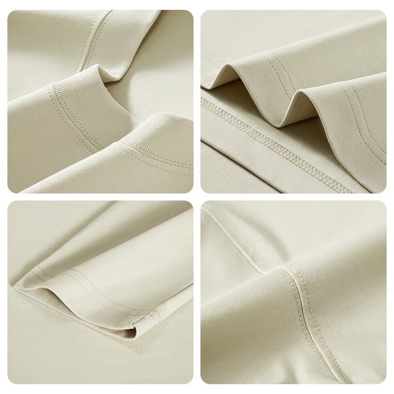 Mens Solid 230g Long Sleeve Tee Autumn Winter New White Loose Fit Crew Neck Shirt 230g-rock ash