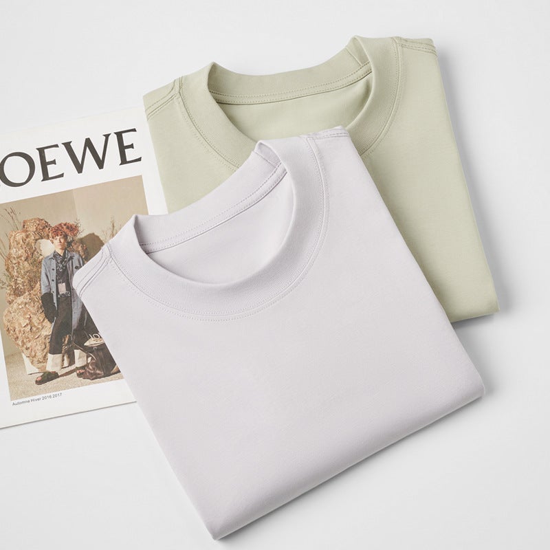 Mens Solid 230g Long Sleeve Tee Autumn Winter New White Loose Fit Crew Neck Shirt 230g-rock ash