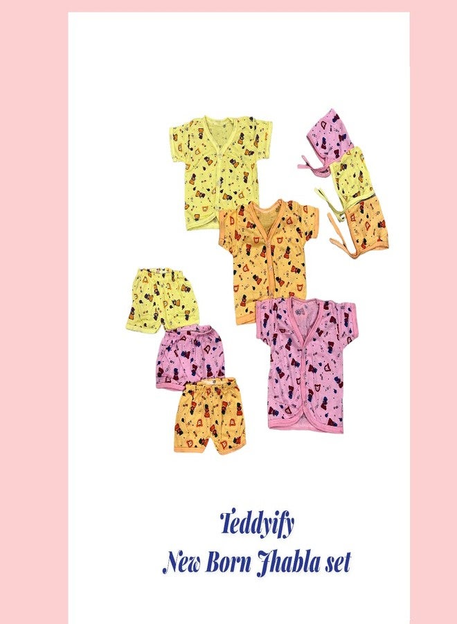 Teddyify New Born Baby Hosiery Cotton Jhabla Combo Set (Multicolors Available) (Pack of 1) - Image 5