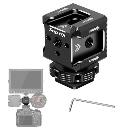 Suptig 3 Port Cold Shoe Mount with 1/4"-20 Thread for Camera Cage Flash LED Monitor Microphone etc. - Image 1