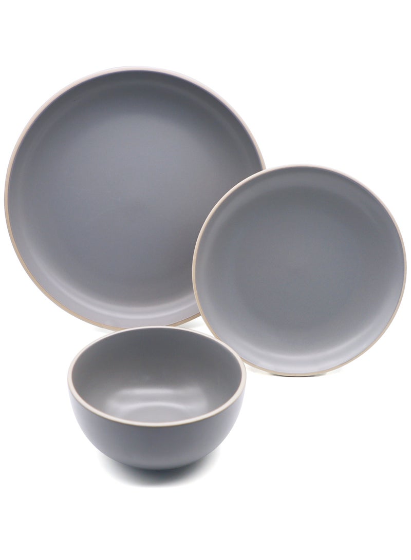 ايست من نون طقم أدوات مائدة من الخزف 18 قطعة لـ 6 أشخاص، يخدم 6 | أطباق وأوعية مطبخ، آمنة في غسالة الصحون والميكروويف، لون رمادي غير لامع، حواف متباينة - Image 3