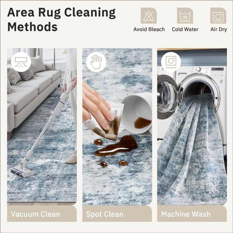 Soalmost Abstract Rug 8x10 Large Living Room Rugs Neutral Modern Washable Area Rugs for Bedroom Dining Room Non-Slip Stain Resistant Foldable Thin Blue - Image 5