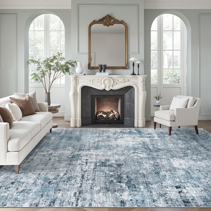Soalmost Abstract Rug 8x10 Large Living Room Rugs Neutral Modern Washable Area Rugs for Bedroom Dining Room Non-Slip Stain Resistant Foldable Thin Blue - Image 1