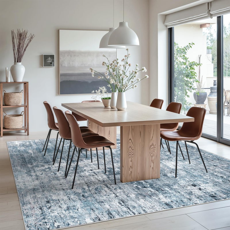 Soalmost Abstract Rug 8x10 Large Living Room Rugs Neutral Modern Washable Area Rugs for Bedroom Dining Room Non-Slip Stain Resistant Foldable Thin Blue - Image 3