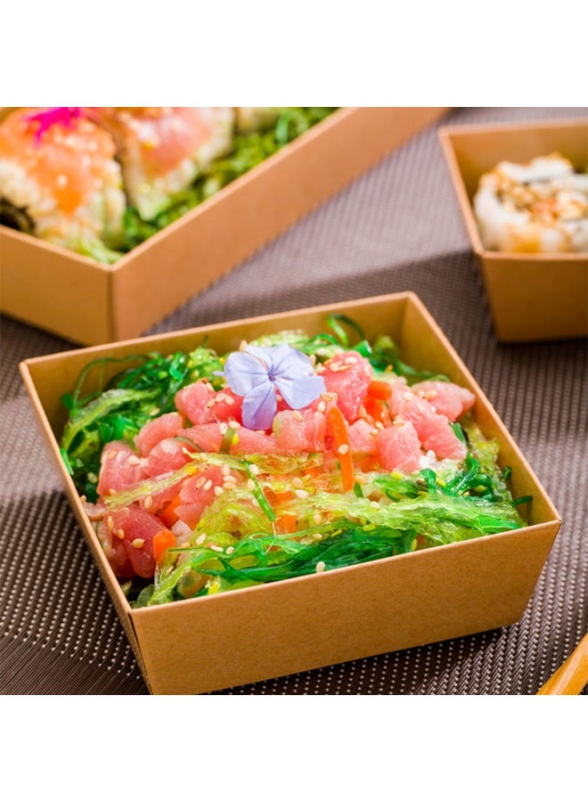 Restaurantware Matsuri Vision 3.7 x 1.4 Inch Sushi Trays, 100 Greaseproof Sushi Packaging Boxes - Lids Sold Separately, Disposable, Kraft Paper Sushi Containers, For Appetizers Or Desserts - Image 3