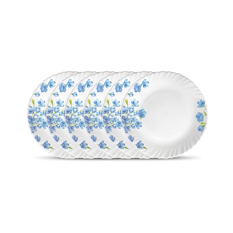 La Opala Diva Classique Collection Opal Glass Crockery | Full Plate Set of 6 | Aster Blue Design | for Dining & Gifting | Microwave Safe | 100% Vegetarian | Extra Strong | Super Light & White - Image 5