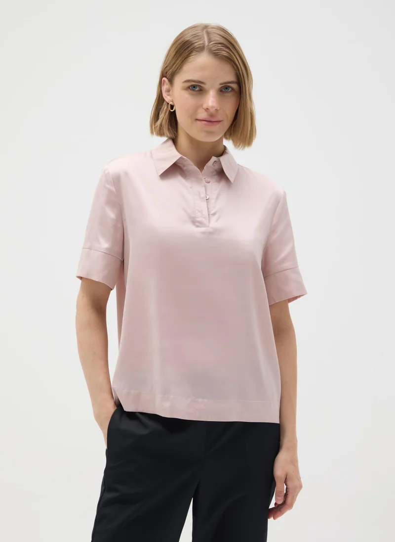 او في اس PINK STRETCH FABRIC REGULAR FIT SHIRT