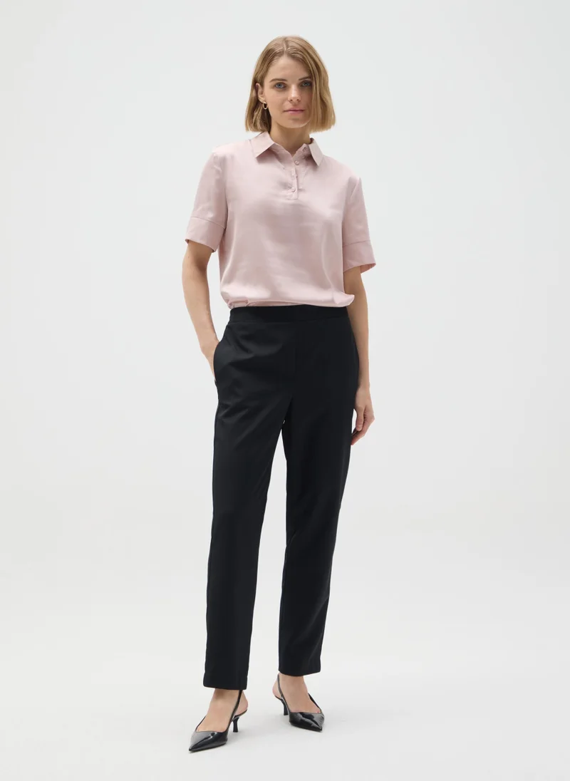 او في اس PINK STRETCH FABRIC REGULAR FIT SHIRT