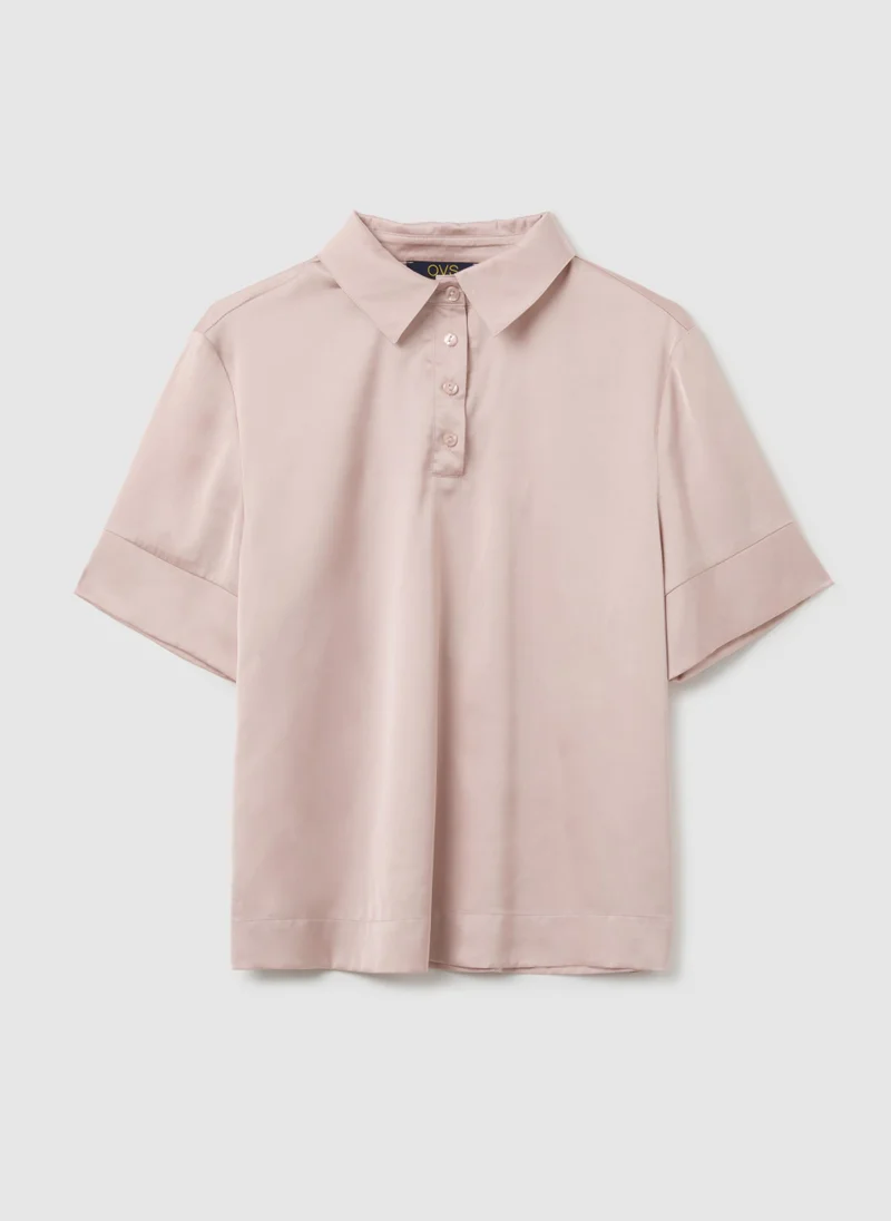 او في اس PINK STRETCH FABRIC REGULAR FIT SHIRT