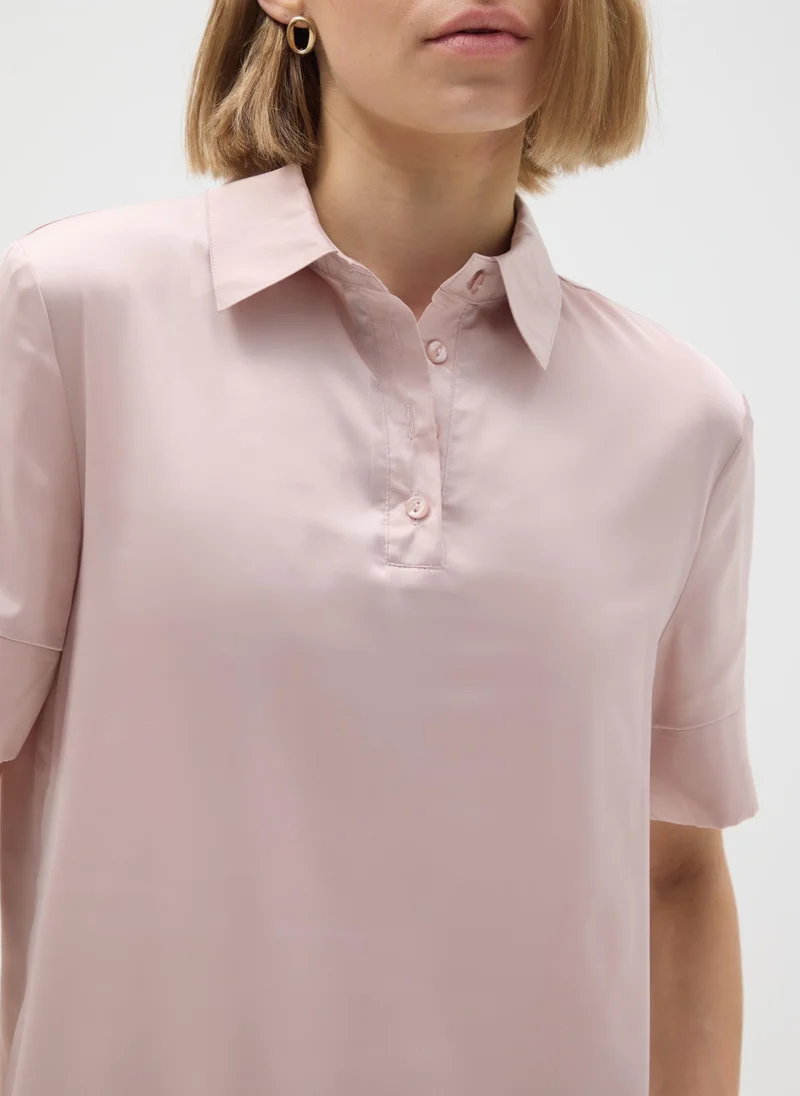 او في اس PINK STRETCH FABRIC REGULAR FIT SHIRT