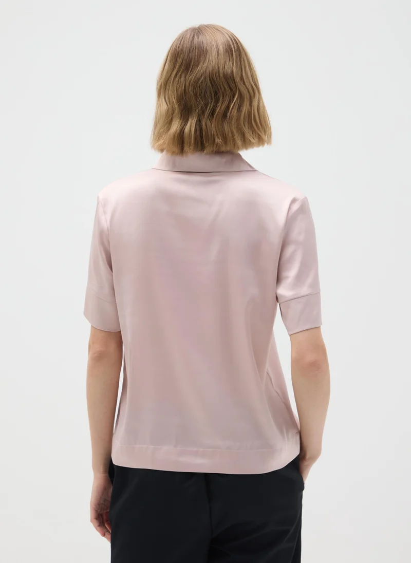 او في اس PINK STRETCH FABRIC REGULAR FIT SHIRT