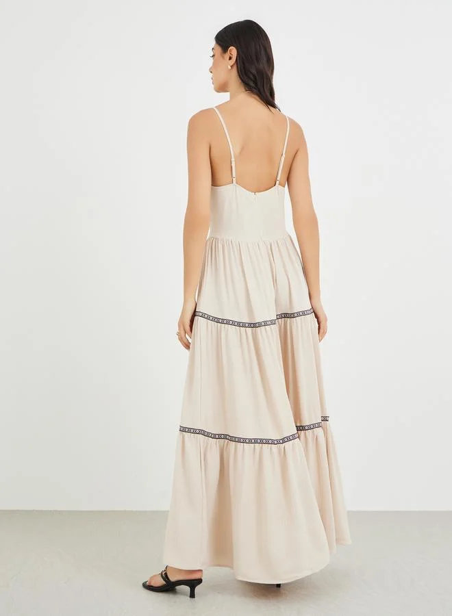 Styli Styli Solid Strappy Tiered Maxi Dress
