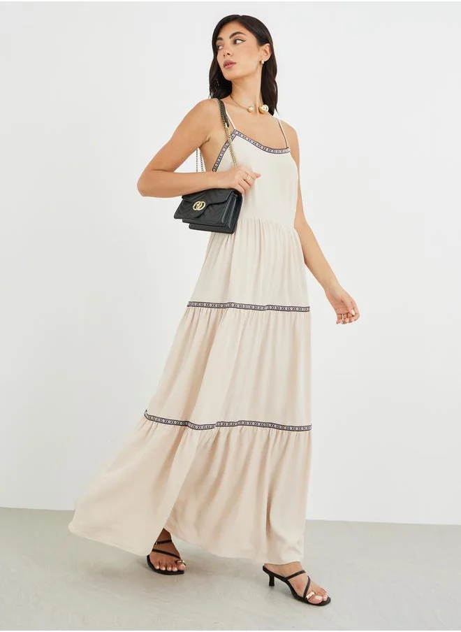 Styli Styli Solid Strappy Tiered Maxi Dress
