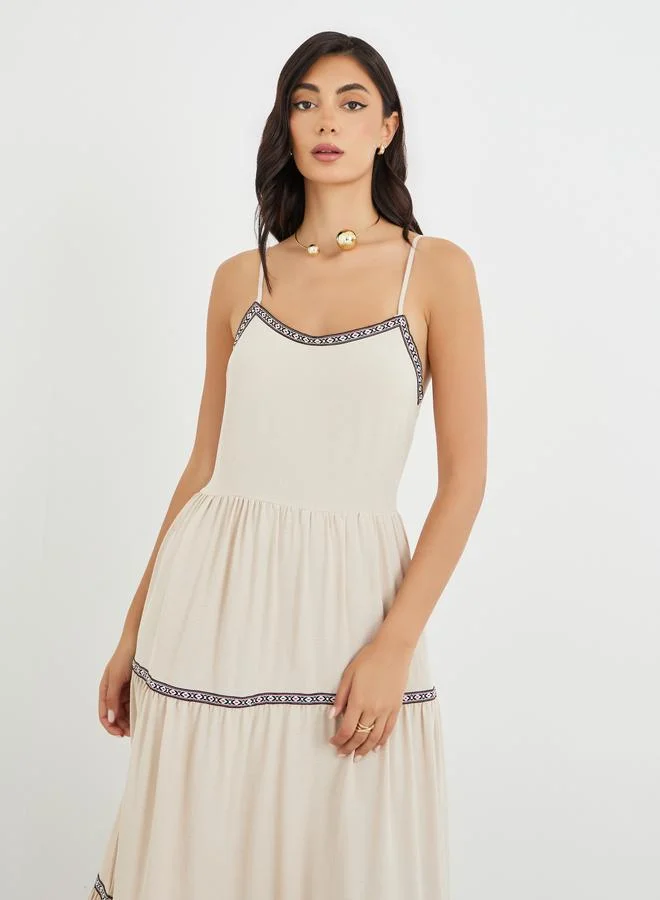 Styli Styli Solid Strappy Tiered Maxi Dress
