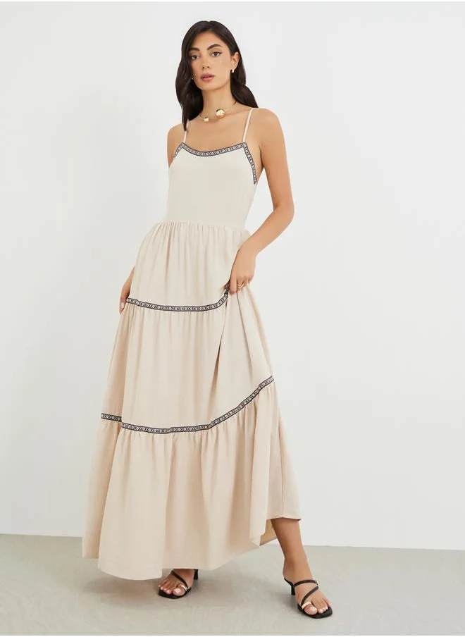Styli Styli Solid Strappy Tiered Maxi Dress