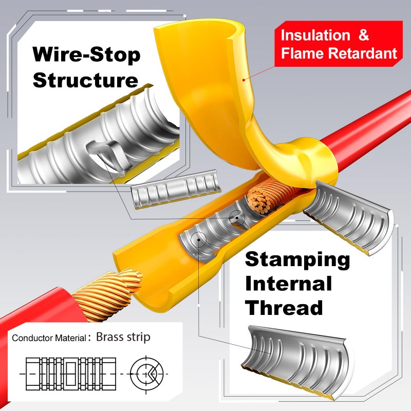 AIRIC UL Listed 200 Pcs Wire Butt Splice Connectors Kit, 22-10 AWG Electrical Crimp Terminal Connector Kits, Fully Insulated Wiring Straight Crimps Terminals for 22,20,18,16,14,12,10 Gauge Wires - Image 3
