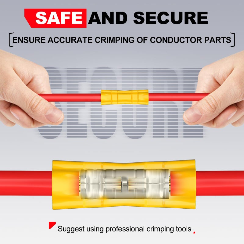 AIRIC UL Listed 200 Pcs Wire Butt Splice Connectors Kit, 22-10 AWG Electrical Crimp Terminal Connector Kits, Fully Insulated Wiring Straight Crimps Terminals for 22,20,18,16,14,12,10 Gauge Wires - Image 5