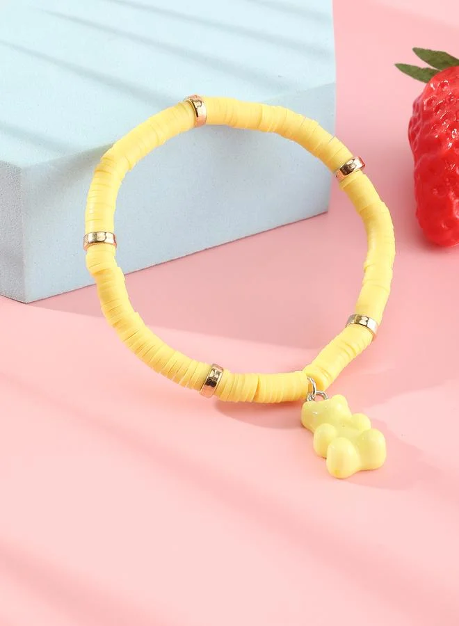 Take Two Girls Yellow Gummy Bear Charm Beaded Bracelet