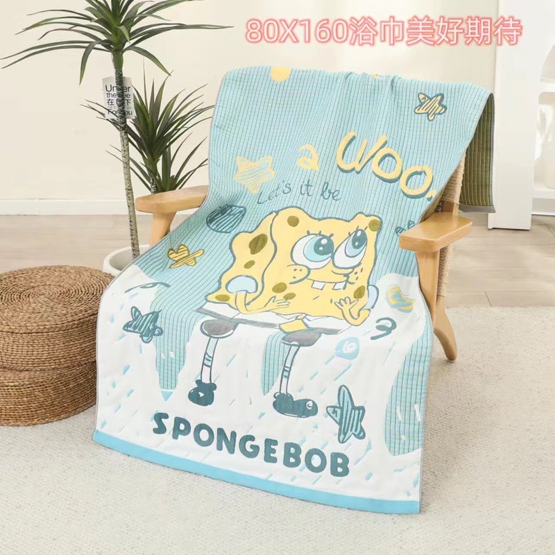 New Spongebob Pure Cotton Gauze Household Thickened Class A Mother And Baby Cartoon Large Bath Towel Soft Skin-Friendly - Image 1