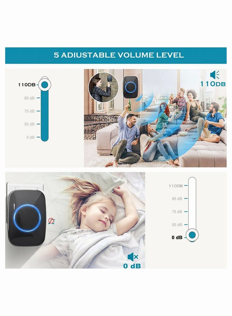Wireless Doorbell Plug in Waterproof Doorbell 2 Receivers and 1 Transmitter for Home Office Hotel Dormitory - Image 5