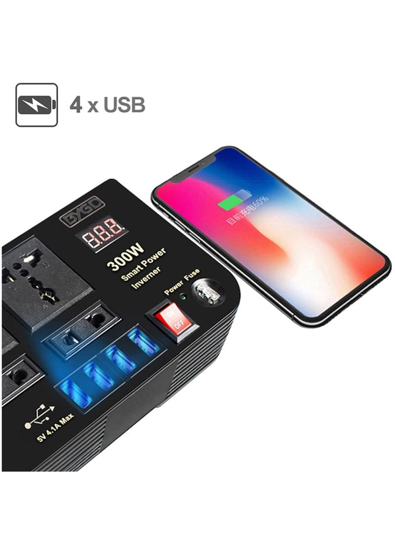 Car Power Inverter, 12V DC to AC 220V Car Power Inverter, 300W Multi Protection Car Charger Power Inverter for Vehicle with 4 USB Ports - Image 4