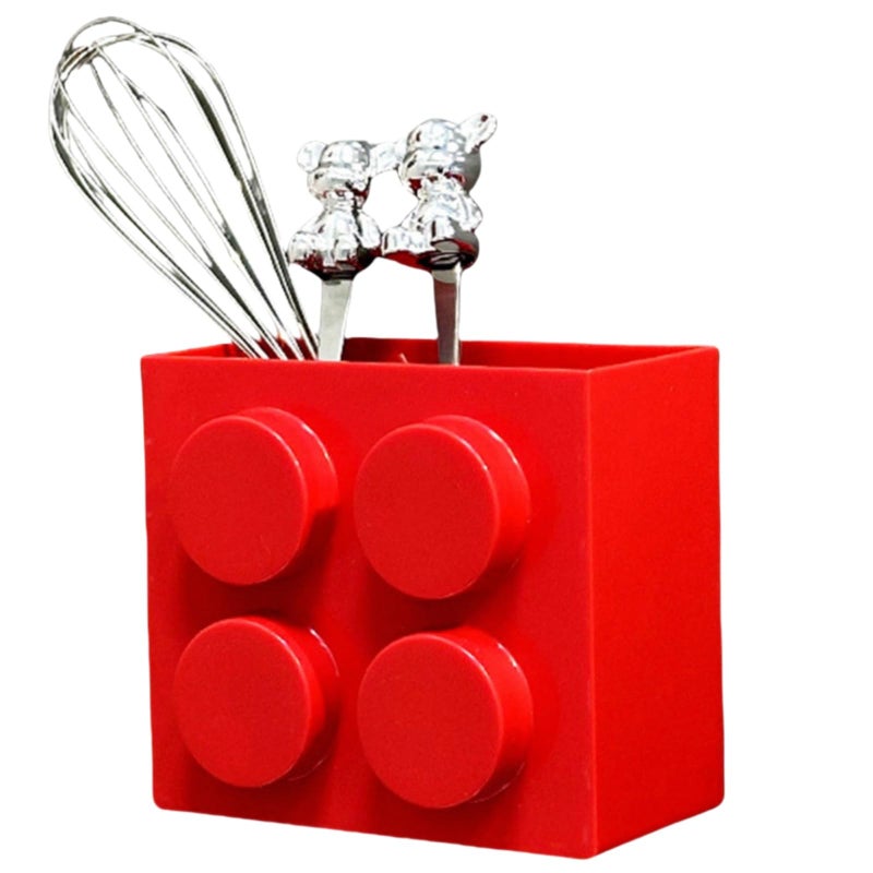 DAECHAO Magnetic Basket Organizer for Fridge - Lego-Style ABS Plastic Storage Box, No Drill Design for Kitchen Counter, Microwave & Whiteboard, Holds Up to 3.5 lbs (Red) - Image 1