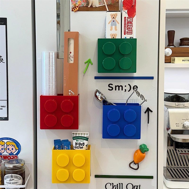 DAECHAO Magnetic Basket Organizer for Fridge - Lego-Style ABS Plastic Storage Box, No Drill Design for Kitchen Counter, Microwave & Whiteboard, Holds Up to 3.5 lbs (Red) - Image 4