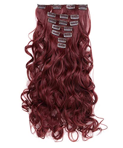 OneDor 20 Curly Full Head Clip in Synthetic Hair Extensions 7pcs 140g 99J Wine red