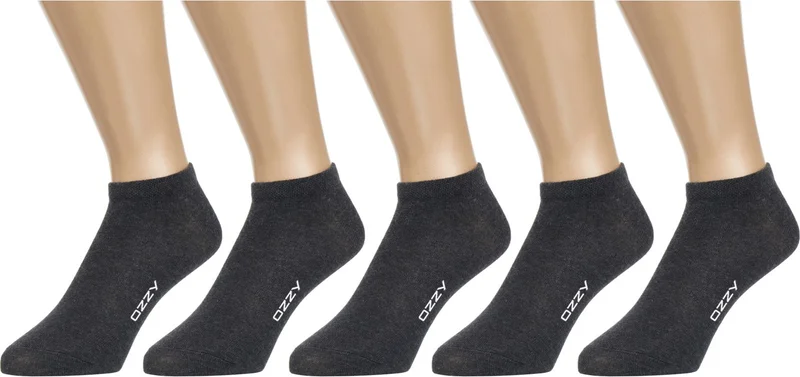 Ozzy Socks 5 Pairs Seamless Cotton Anthracite Unisex Booties Socks Summer Durable Heel and Toe