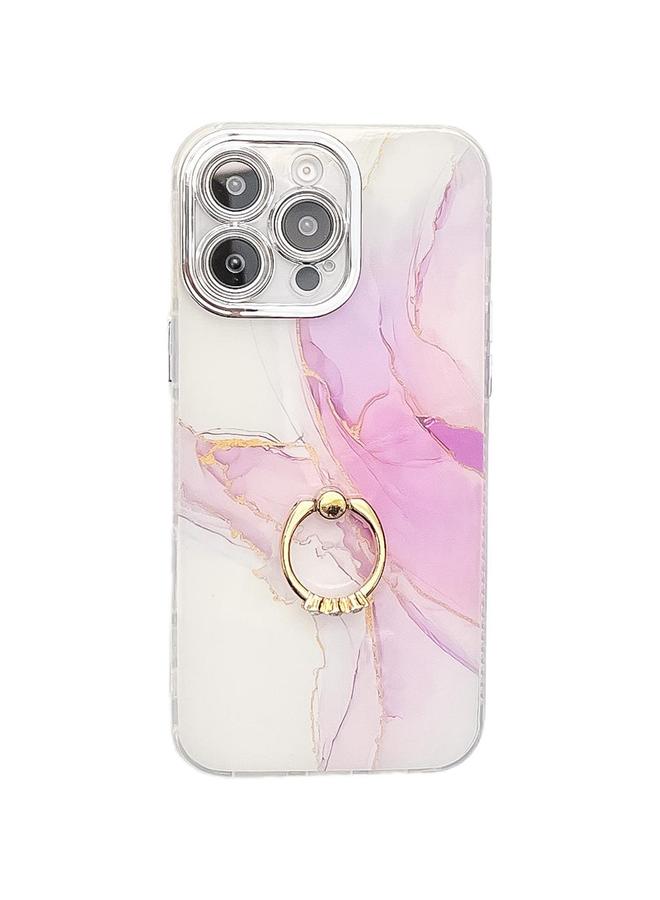S-TOP Case For iPhone 16 Pro Max Electroplated Marble Texture Ring Holder Phone Case - Image 1