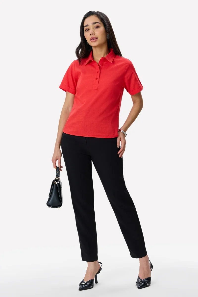 Virgio  Solid Linen Rolled-Up Sleeve Shirt for Women for Women | Best Price UAE