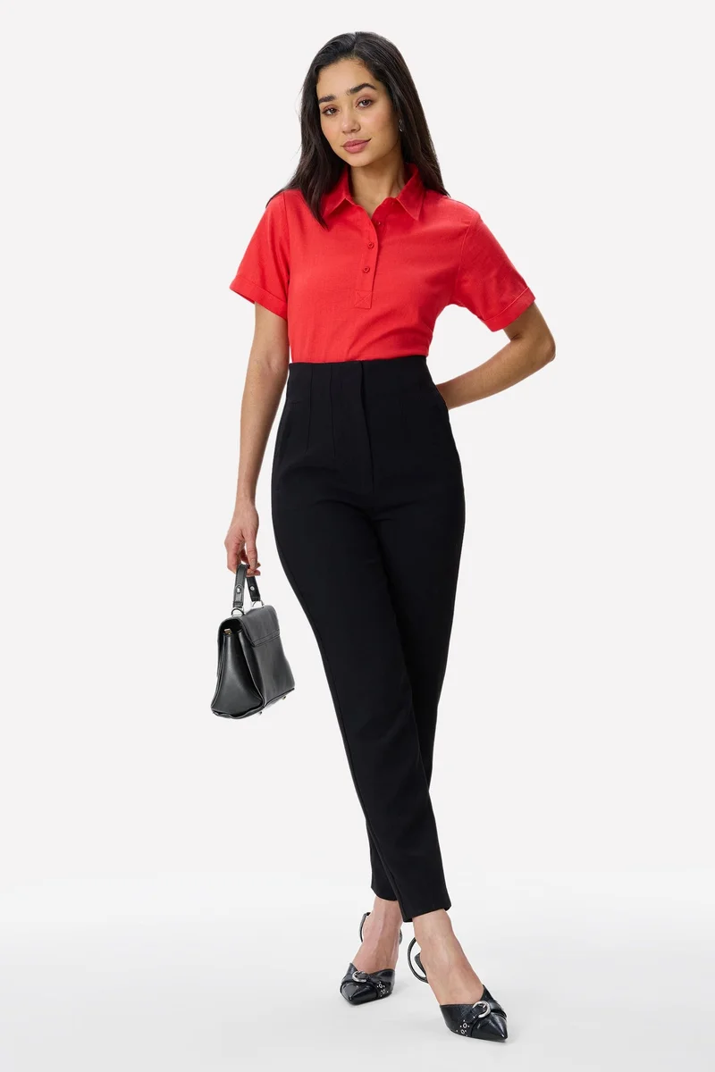 فيرجيو Solid Linen Rolled-Up Sleeve Shirt for Women