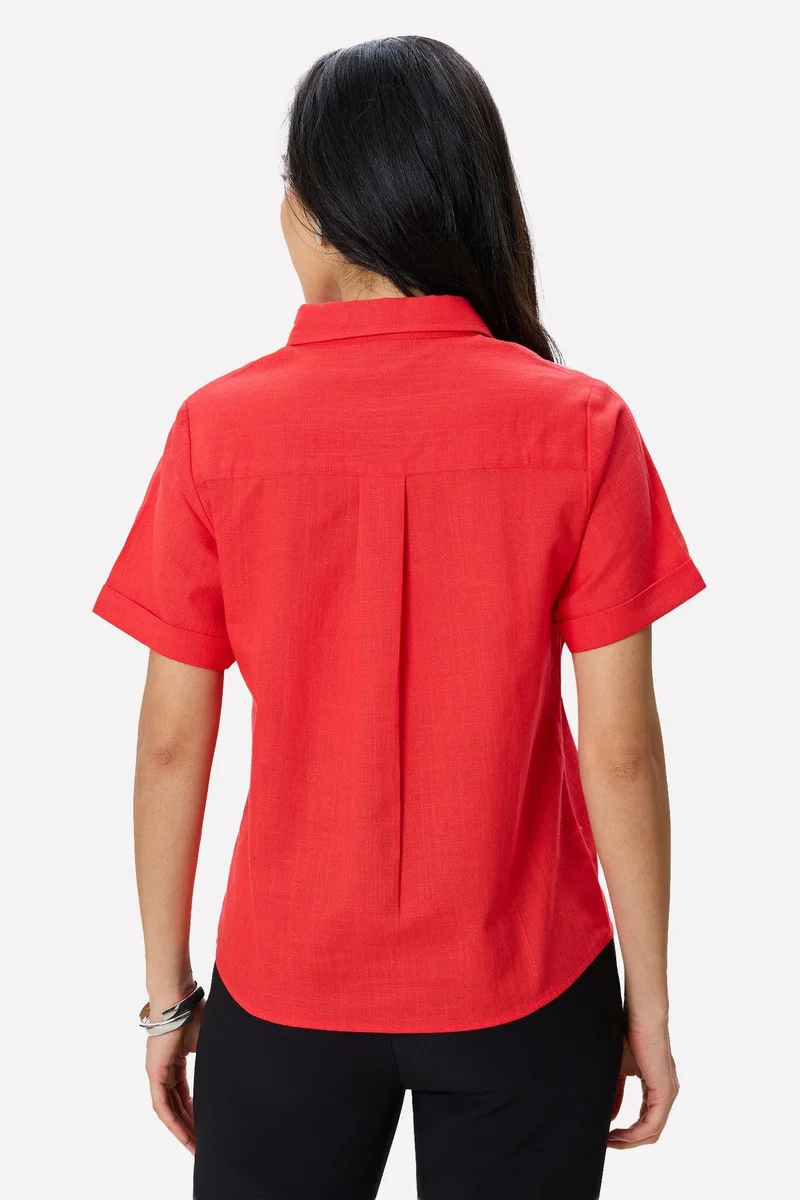 Virgio  Solid Linen Rolled-Up Sleeve Shirt for Women for Women | Best Price UAE