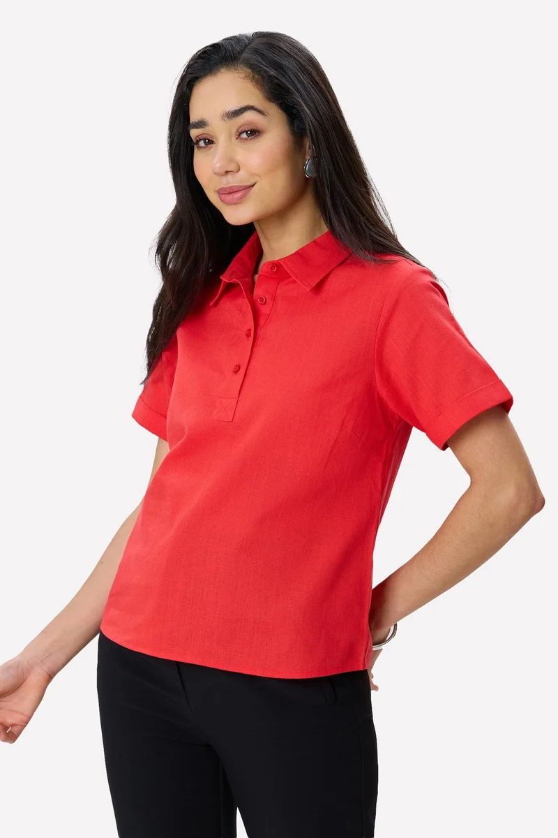 Virgio  Solid Linen Rolled-Up Sleeve Shirt for Women for Women | Best Price UAE