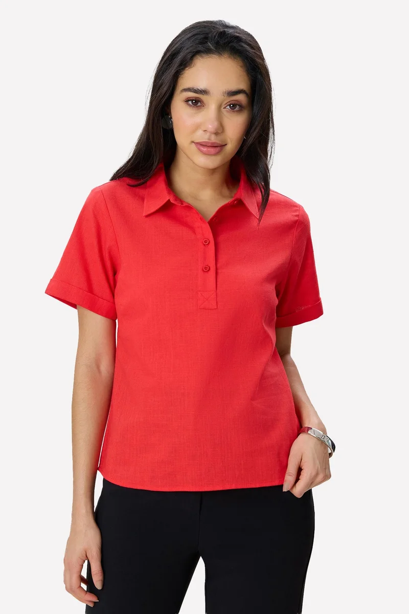 فيرجيو Solid Linen Rolled-Up Sleeve Shirt for Women