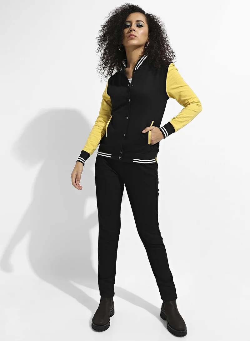 Campus Sutra Colourblock Sweatshirt With Ribbed Hem