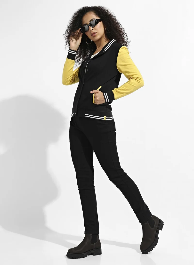 Campus Sutra Colourblock Sweatshirt With Ribbed Hem