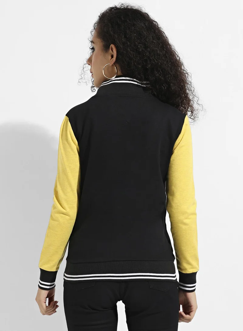 Campus Sutra Colourblock Sweatshirt With Ribbed Hem