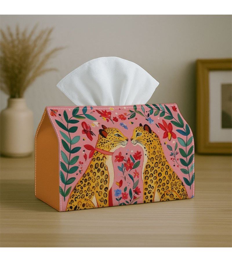 Tissue Box Leopard Floral Pink Boho Napkin Dispenser 1PC 12.5x17x23cm - Image 5