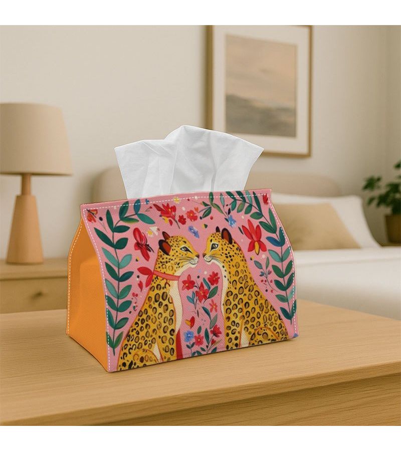 Tissue Box Leopard Floral Pink Boho Napkin Dispenser 1PC 12.5x17x23cm - Image 1
